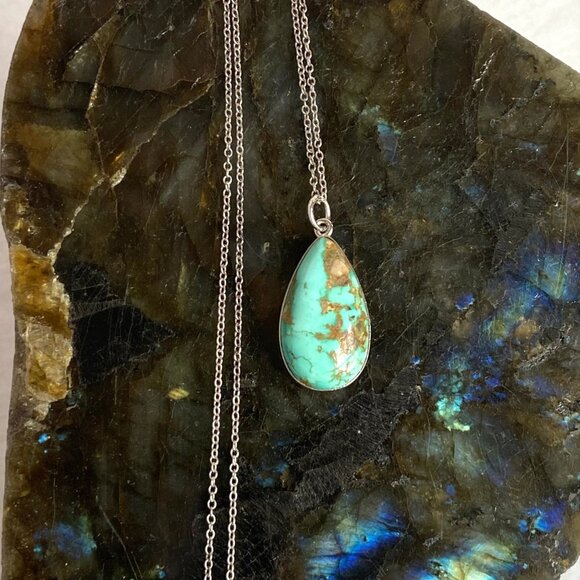 Sterling Silver 925 Southwest Bezel Set Turquoise Cabochon Pendant Necklace 18" - Picture 8 of 16